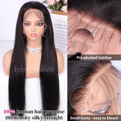 Iris Queen natural black straight hair with baby hairs for realistic framing.