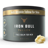 Iron Bull Tallow face moisturizer jar displaying creamy, hydrating texture for hydrated skin.