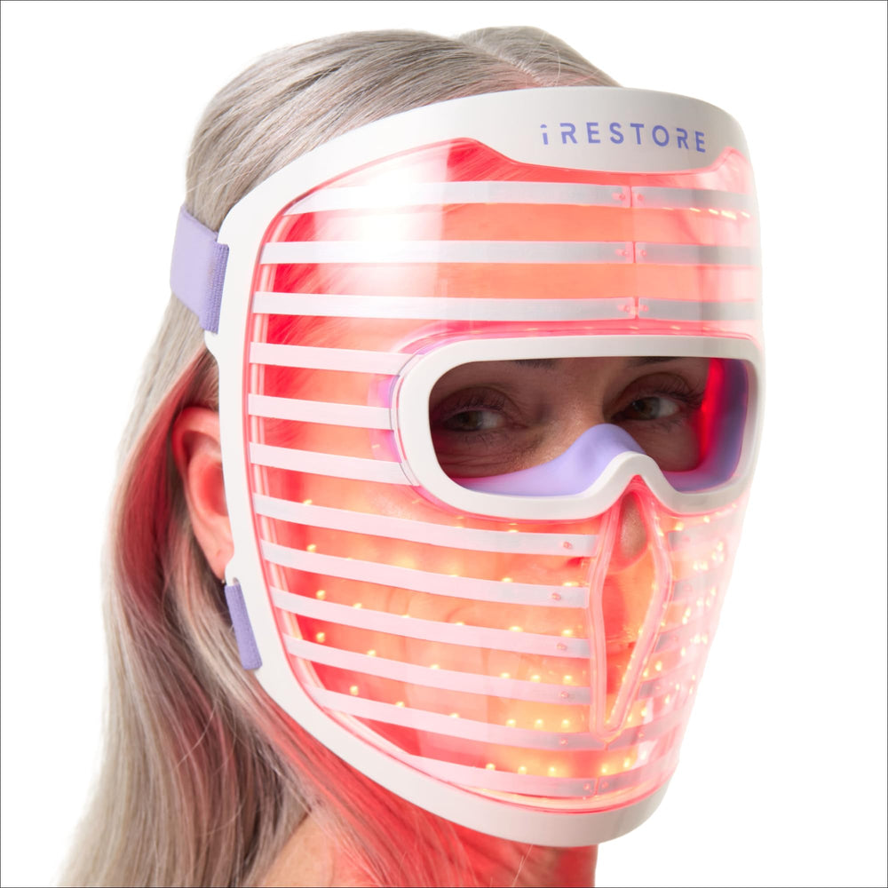 iRestore LED face mask with 360 LEDs, front view for at home rejuvenation