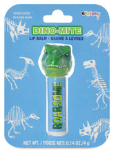Iscream Dino-Mite lip balm with dinosaur head cap for portable moisture