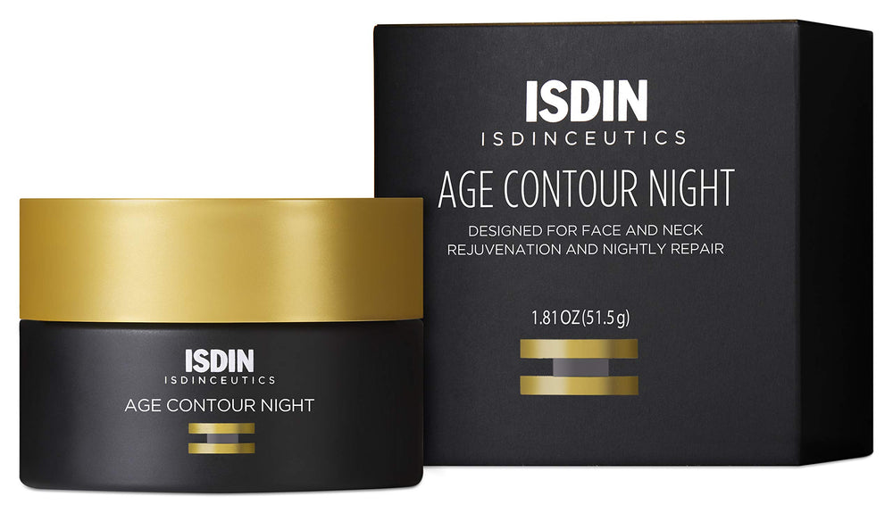 ISDIN Age Contour Night Cream bottle closeup showing antioxidant-rich formula for nightly care.