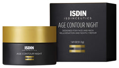 ISDIN Age Contour Night Cream bottle closeup showing antioxidant-rich formula for nightly care.