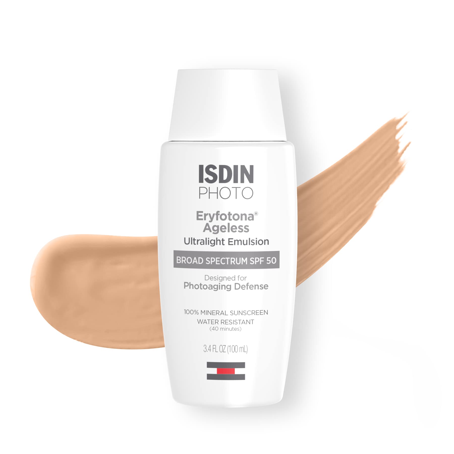ISDIN Eryfotona Ageless tinted mineral sunscreen tube front view for daily protection and even tone