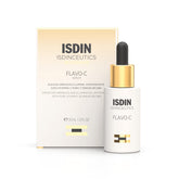 ISDIN Flavo-C Brightening Serum bottle shows radiant skin potential.