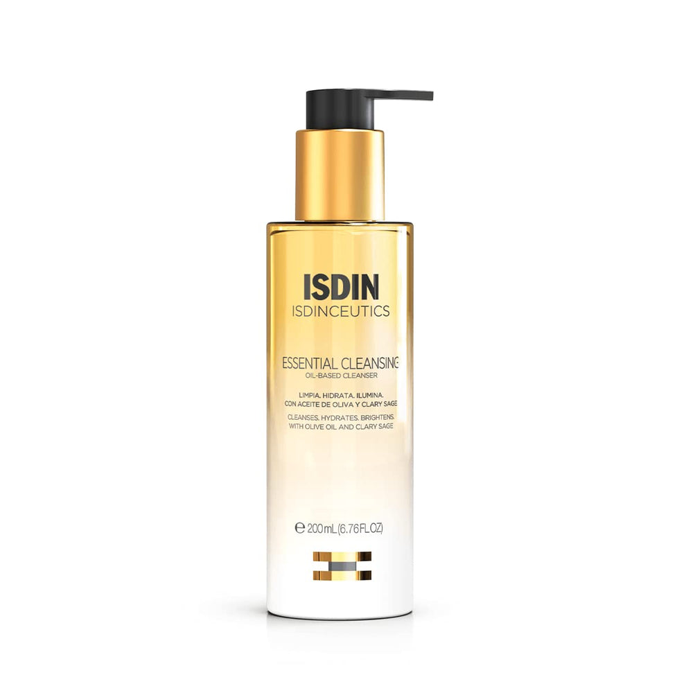 Isdinceutics Essential Cleansing Oil bottle for gentle makeup removal.