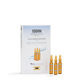 Isdinceutics Intensive Hyaluronic Acid ampoules application scene shows hydration boost