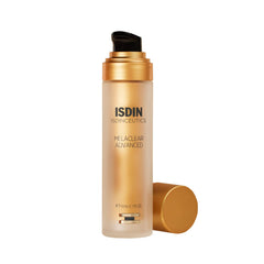 ISDIN Melaclear Advanced bottle close-up showing pigment-correcting formula