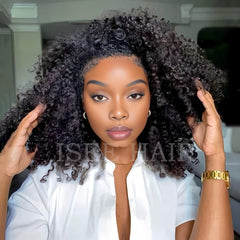 ISEE half wig drawstring cap adjustment demonstrates easy on and off styling