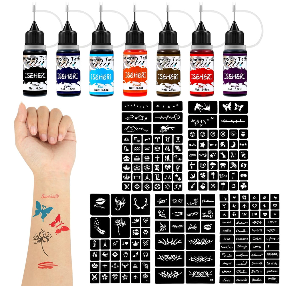 ISEHERI tattoo kit ink bottles with vibrant colors for DIY body art.