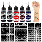 ISEHERI temporary tattoo kit with five ink bottles for DIY body art at home.