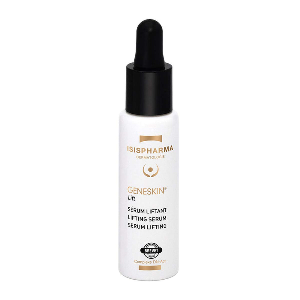 IsisPharma Geneskin Lifting Serum bottle with pump for gentle lifting and hydration.