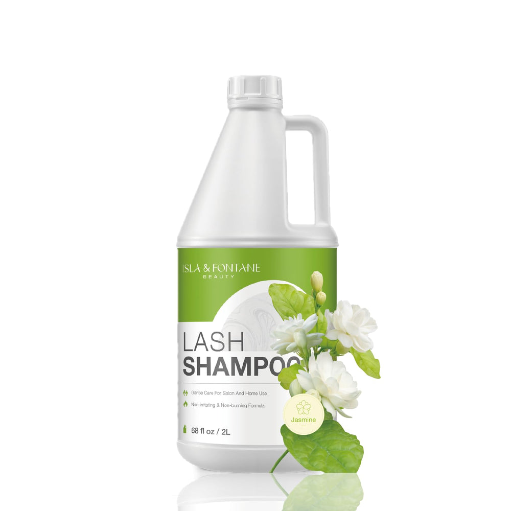 ISLA & FONTANE Lash Shampoo bottle front, gentle cleanse for extensions.