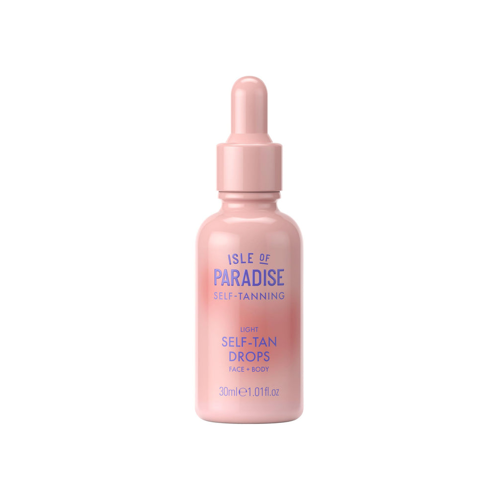 Isle of Paradise Self-Tanning Drops bottle close-up for natural bronze glow.
