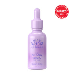 Isle of Paradise self-tanning drops blending with moisturizer for personalized shade.
