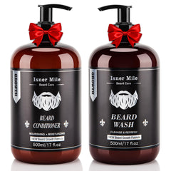 ISNER MILE beard shampoo bottle showing moisturizing formula for healthy facial hair