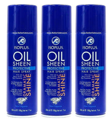 Isoplus Oil Sheen Hairspray spray delivering radiant, smooth finish.
