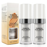 ISUNRISE color-changing foundation bottle pour demonstrates even coverage for radiant skin