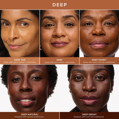 Under-eye application of IT Cosmetics concealer Deep Ebony brightens naturally.