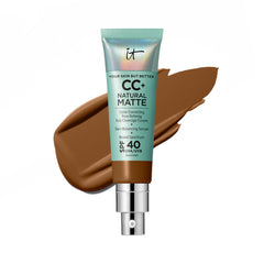 IT Cosmetics CC+ Natural Matte Deep Honey bottle close-up with matte finish and SPF 40