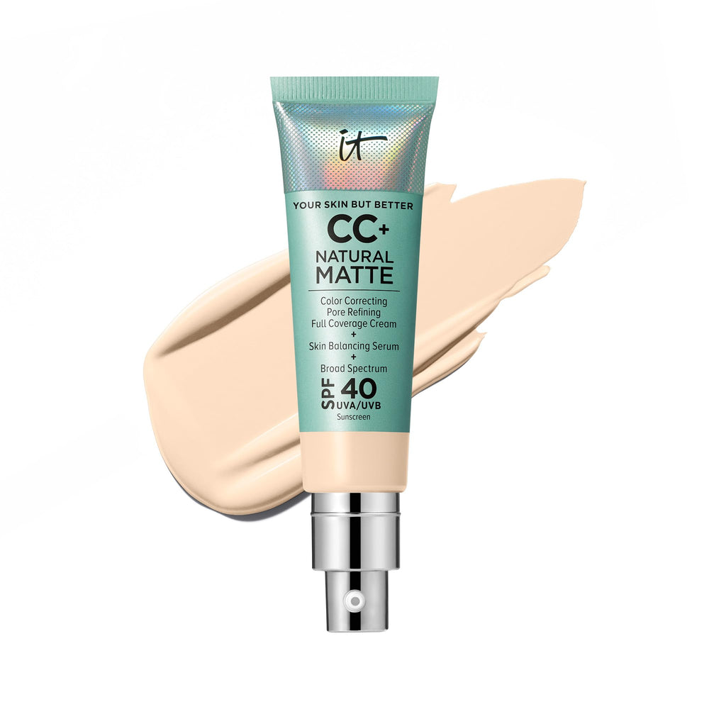 IT Cosmetics CC+ Natural Matte Fair Warm bottle showing matte finish and oil control