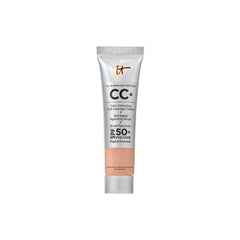 IT Cosmetics CC+ Cream Travel bottle pump demonstrates on-the-go foundation application