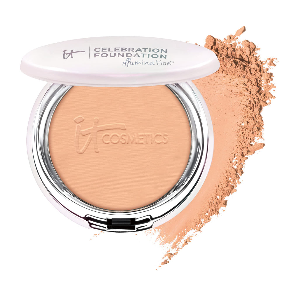 IT Cosmetics Celebration Foundation Illumination Tan compact close-up showing radiant skin