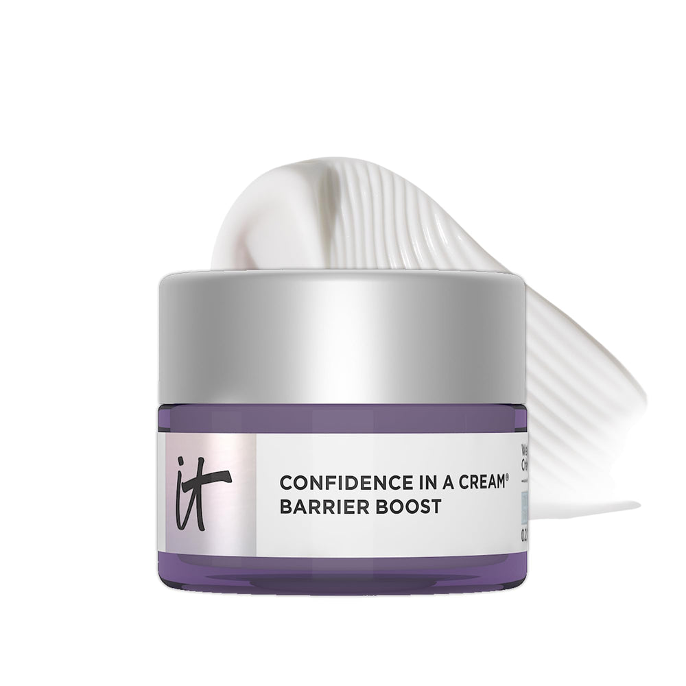 Confidence in a Cream Barrier Boost bottle close-up showing hydration and barrier support