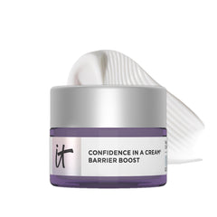 Confidence in a Cream Barrier Boost bottle close-up showing hydration and barrier support