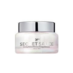 IT Cosmetics Secret Sauce bottle shows easy daily hydration dispensing.