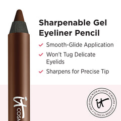 IT Cosmetics Superhero No-Tug Gel Eyeliner Brilliant Brown liner on lash line for definition