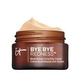 IT Cosmetics Bye Bye Redness bottle shows tinted cream for balanced skin tone.