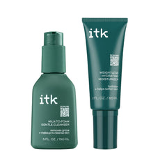 ITK Skincare milk-to-foam face wash bottle, ready for gentle cleansing and makeup removal