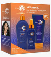 It's a 10 Haircare Keratin Collection Trio shampoo bottle for smoother, frizz-free hair.