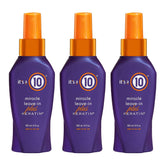It's a 10 Haircare Miracle Leave-In Plus Keratin Spray bottle helps detangle and protect blonde hair.
