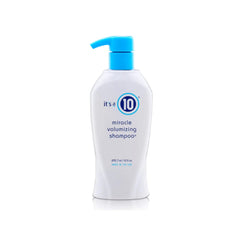 It's a 10 Haircare Miracle Volumizing Shampoo bottle pouring to boost lift and body.