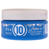 It's A 10 Potion Miracle Repair Hair Mask bottle pouring, delivering deep conditioning and shine.