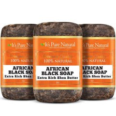 It's Pure Natural African Black Soap bars with rich shea butter create a nourishing lather.