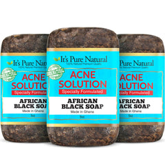 It's Pure Natural African Black Soap pack 3 on shelf for daily cleansing routine