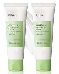IUNIK Centella 70% Calming Gel Cream packaging shows soothing hydration for sensitive skin.
