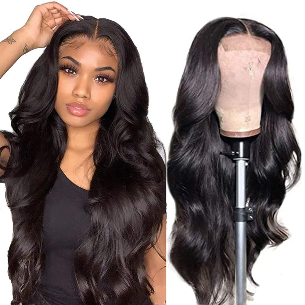 IUPin Body Wave Lace Front Wig close-up shows silky Brazilian hair for natural styling.