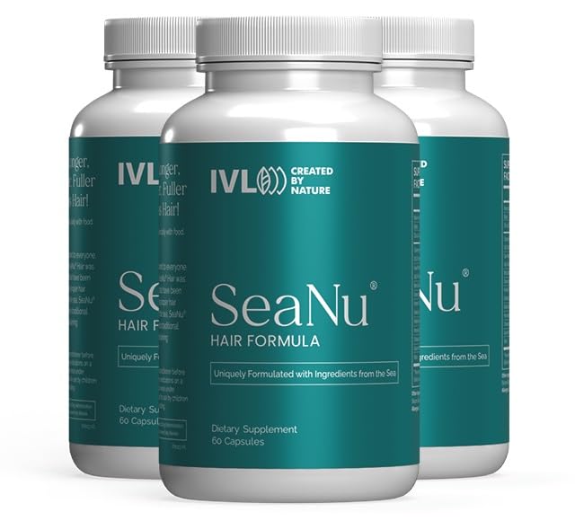 IVL SeaNu Hair Vitamins bottle promotes daily support for healthier hair.