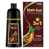 Ivnil Brown Hair Dye Shampoo bottle pour for easy at-home color application