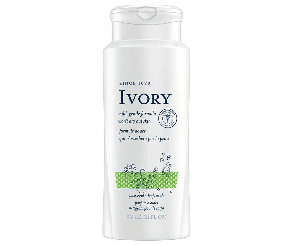 Ivory Aloe Scented Body Wash 21oz bottle front for gentle family cleansing