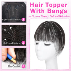 Iwig hair toppers clip-in bangs close-up demonstrates easy secure attachment.