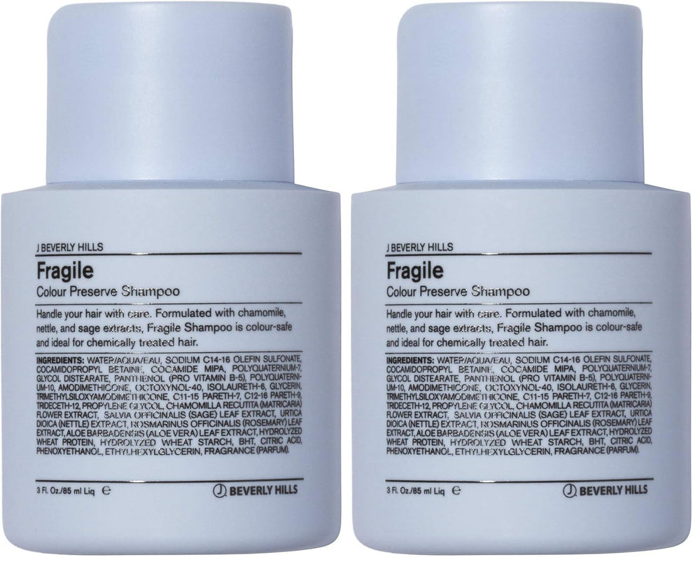 J Beverly Hills Blue Fragile Colour Preserve Shampoo bottle with sage oil for color-safe cleansing.