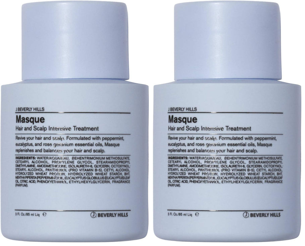J Beverly Hills Blue Hair Mask bottle for scalp care and conditioning.