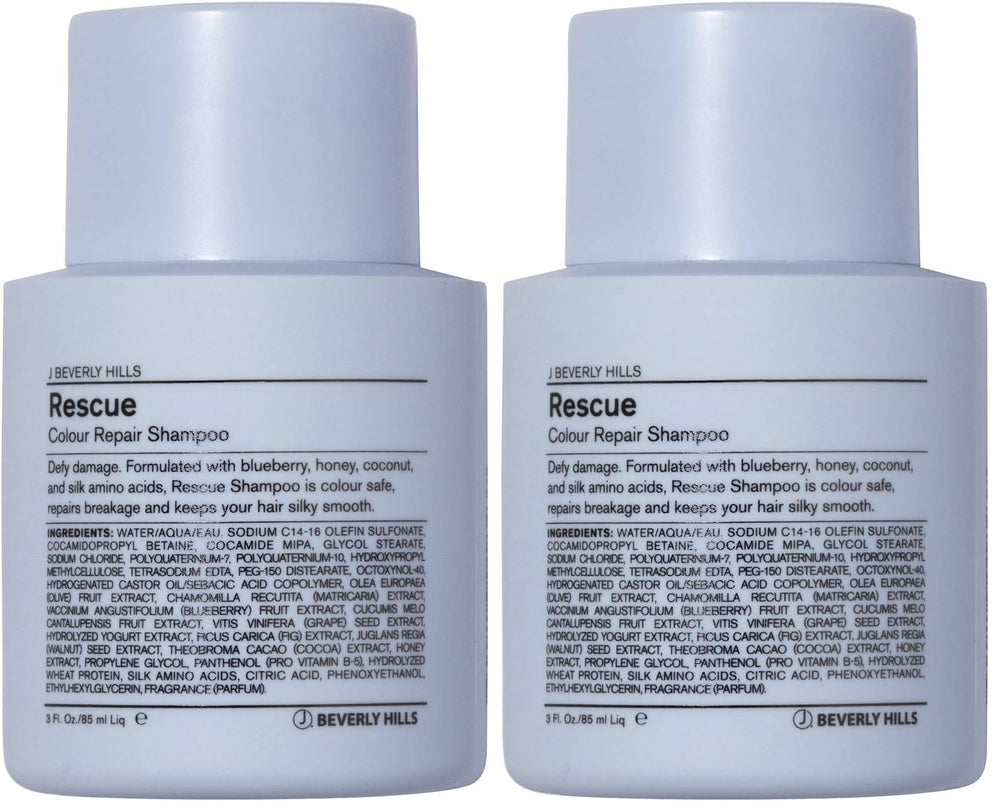 J Beverly Hills Blue Rescue bottle front label showing color-safe formula for treated hair.