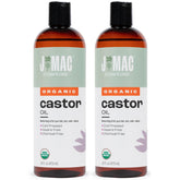 J Mac Botanicals castor oil bottle shows 32 oz size for face and hair care