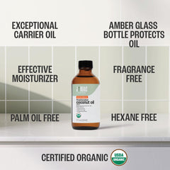 J Mac Botanicals Organic Fractionated Coconut Oil being poured for skin hydration