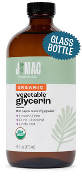 J Mac Botanicals organic glycerin bottle moisturizes skin and hair.